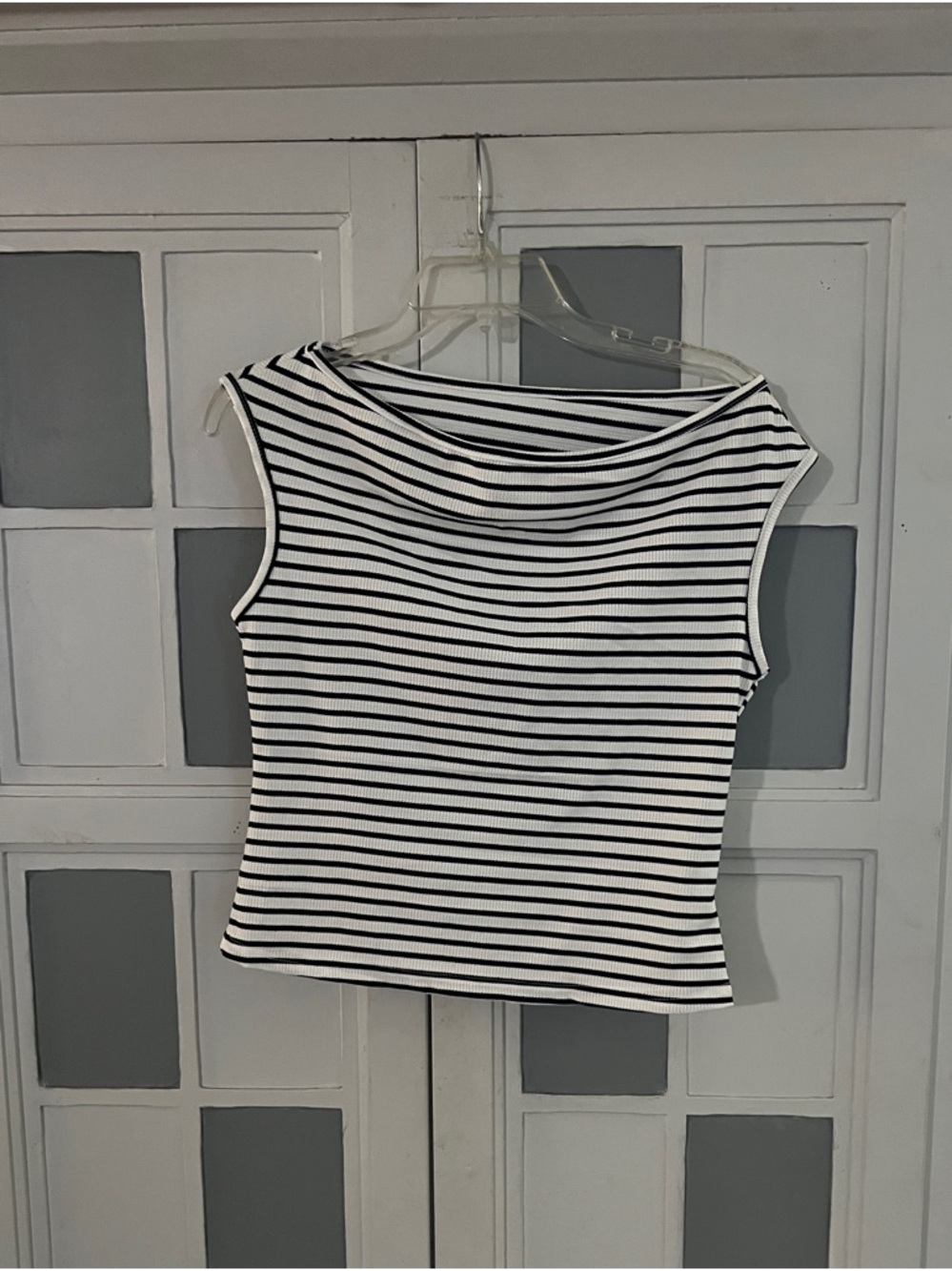 Black & White Striped Boatneck Crop Top